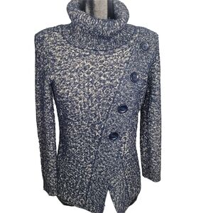 Studio Mode Blue & White Speckled Y2K Knit Turtleneck Sweater M